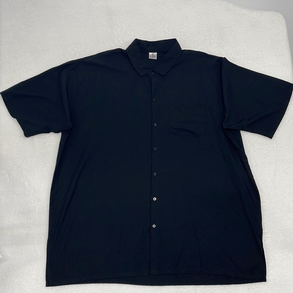 La Leela Solid Black Button-down Short Sleeve Casual‎ Shirt Mens 4XL